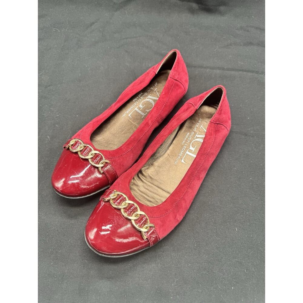 AGL Attilio Giusti Leombruni Red Wine Buckles Ballet Flats Size 39 Sz 8.5 - Picture 3 of 10